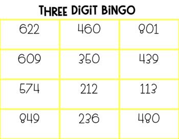 3 digit bingo